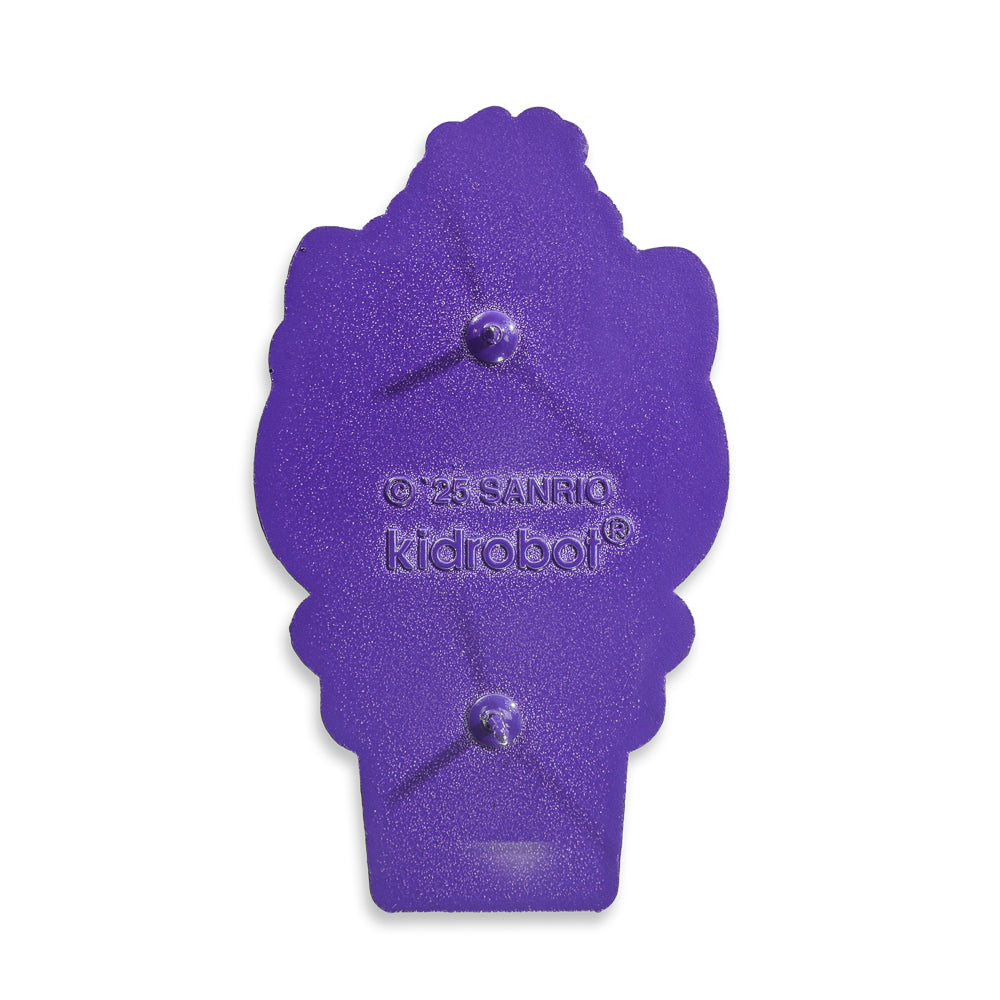 Sanrio Hello Kitty® ice cream cone enamel pin with glitter Ube flavor, limited edition Kidrobot exclusive, featuring colorful design.