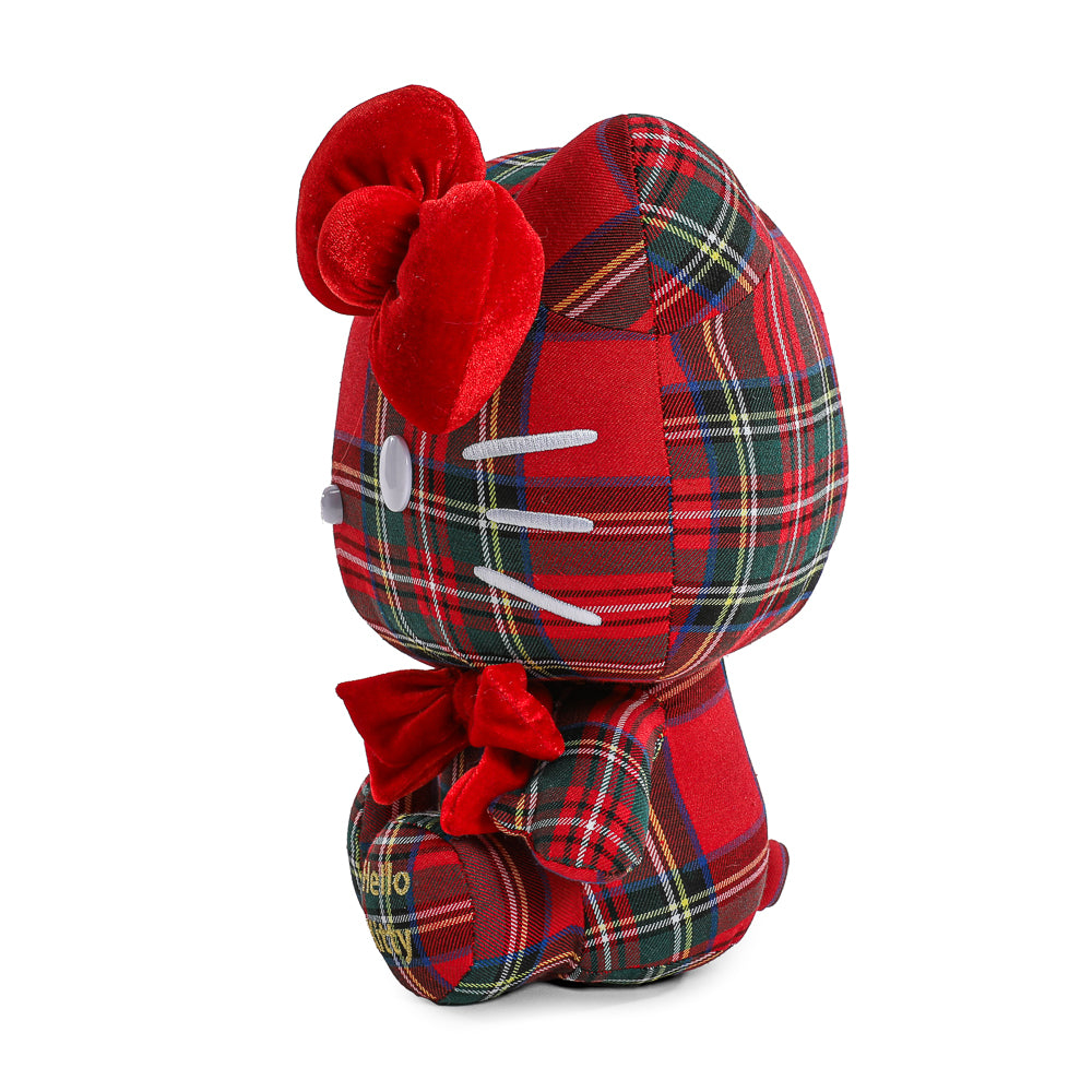 Sanrio Hello Kitty plaid plush toy with soft fabric and cute design, perfect for cuddling and display.