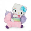 Sanrio Hello Kitty riding a colorful unicorn plush toy, 13-inch size, soft and cuddly for children.