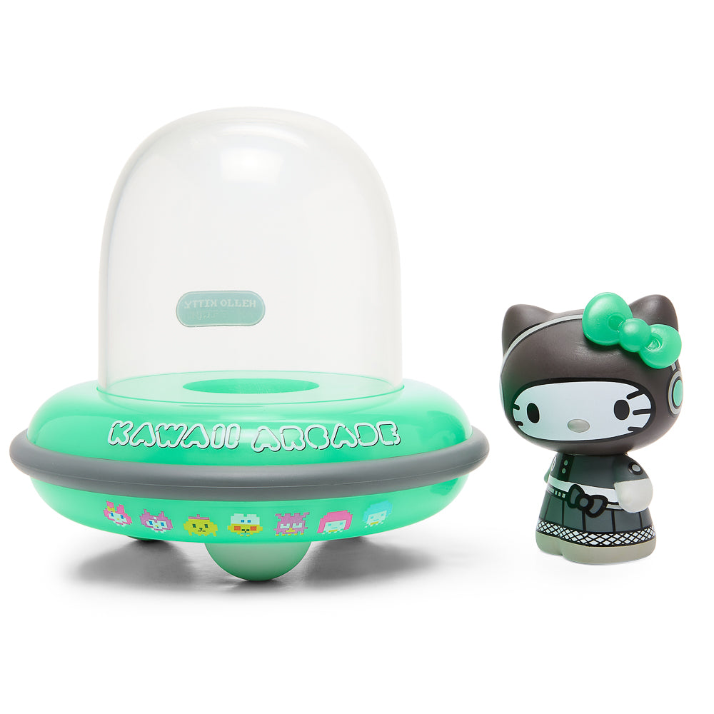Sanrio Hello Kitty UFO Arcade Gamer 5-inch vinyl art figure in glow-in-the-dark edition, limited to 600 pieces, Kidrobot exclusive.