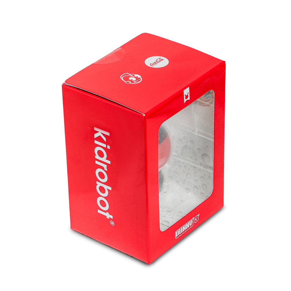 Coca-Cola Kidrobot 3-inch resin Dunny art figure with vibrant design, showcasing detailed craftsmanship and bold Coca-Cola branding.