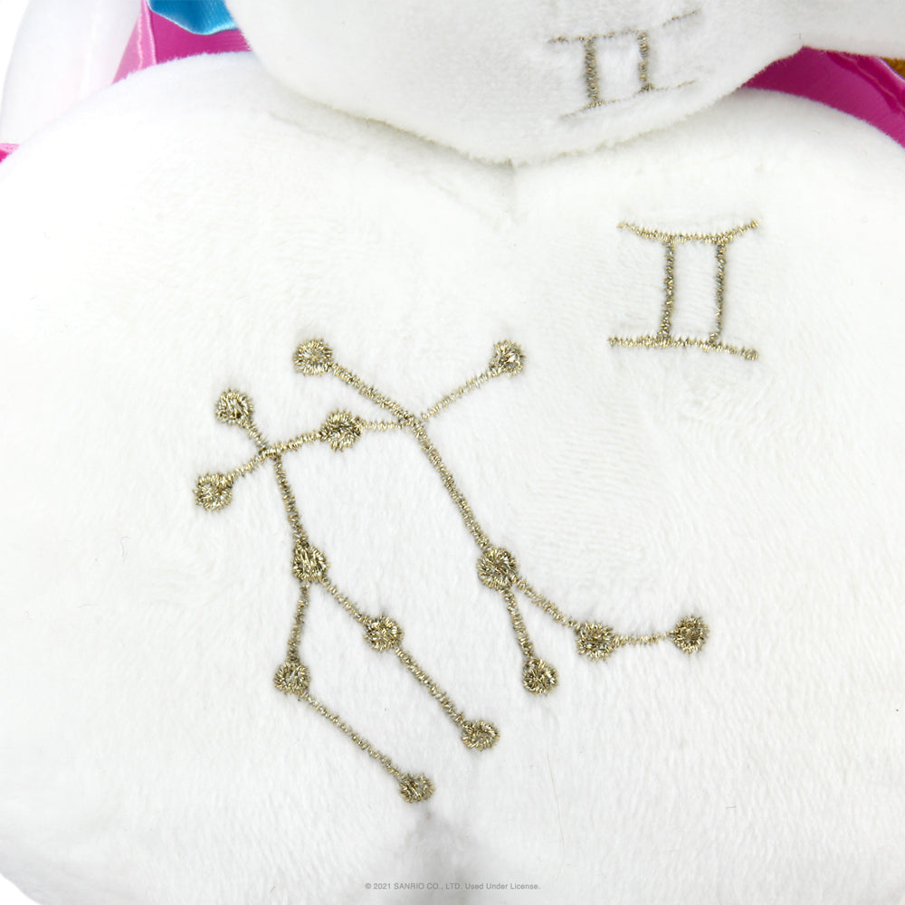 Sanrio Kidrobot Hello Kitty Gemini Zodiac Medium Plush toy featuring a soft, cuddly Gemini-themed Hello Kitty design.