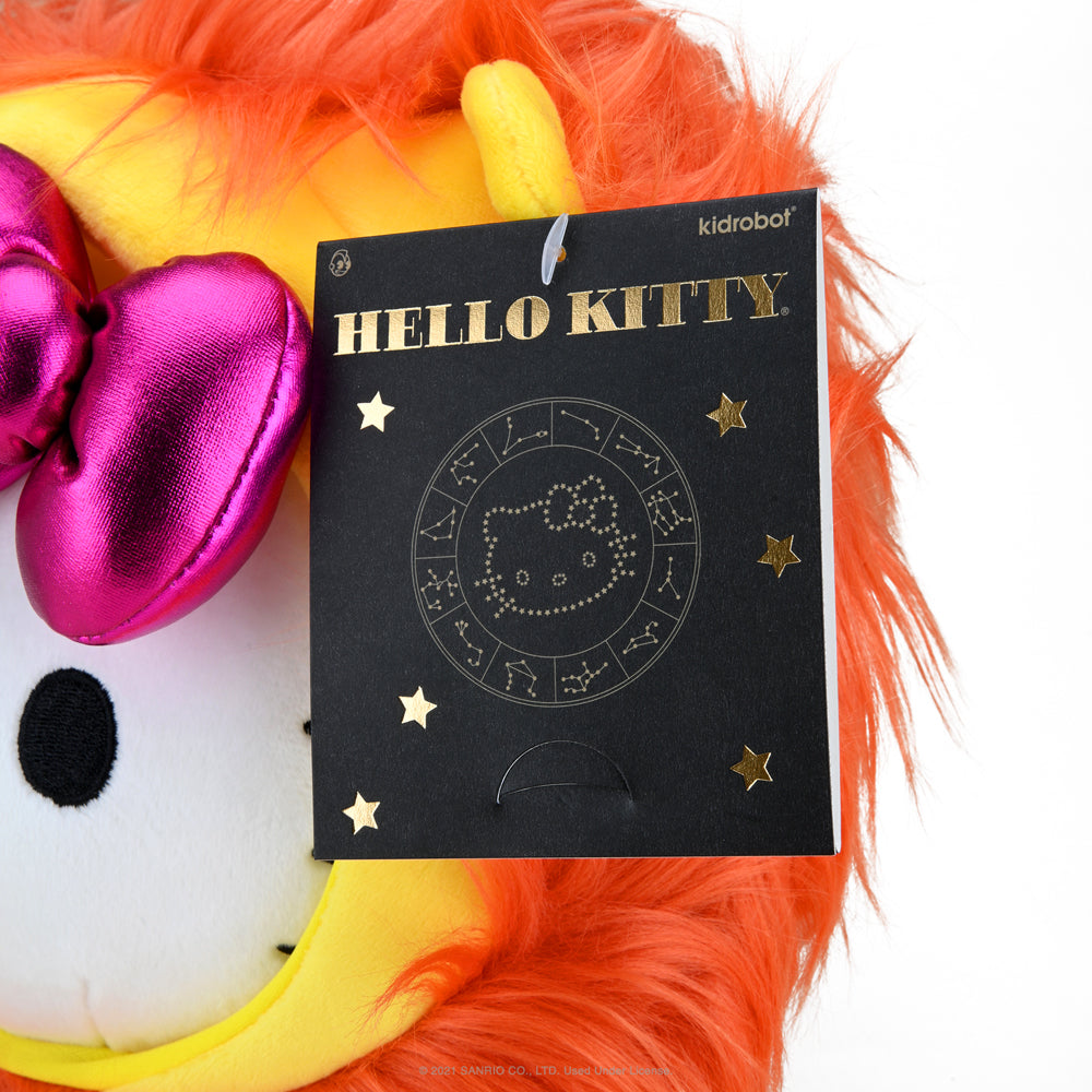Sanrio Kidrobot Hello Kitty Zodiac Medium Plush Leo Edition, soft plush toy featuring Hello Kitty with Leo zodiac design.