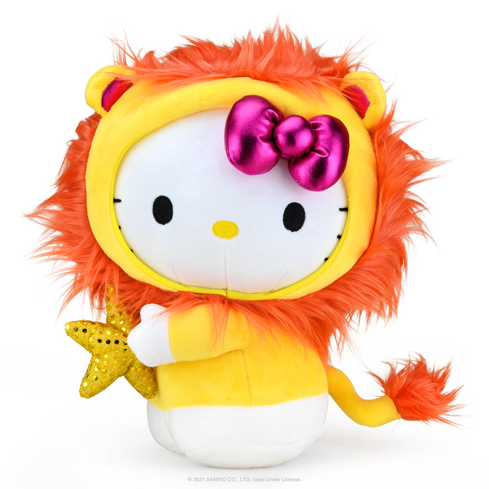 Sanrio Kidrobot Hello Kitty Zodiac Leo plush toy, medium-sized with soft fabric and detailed star sign design.