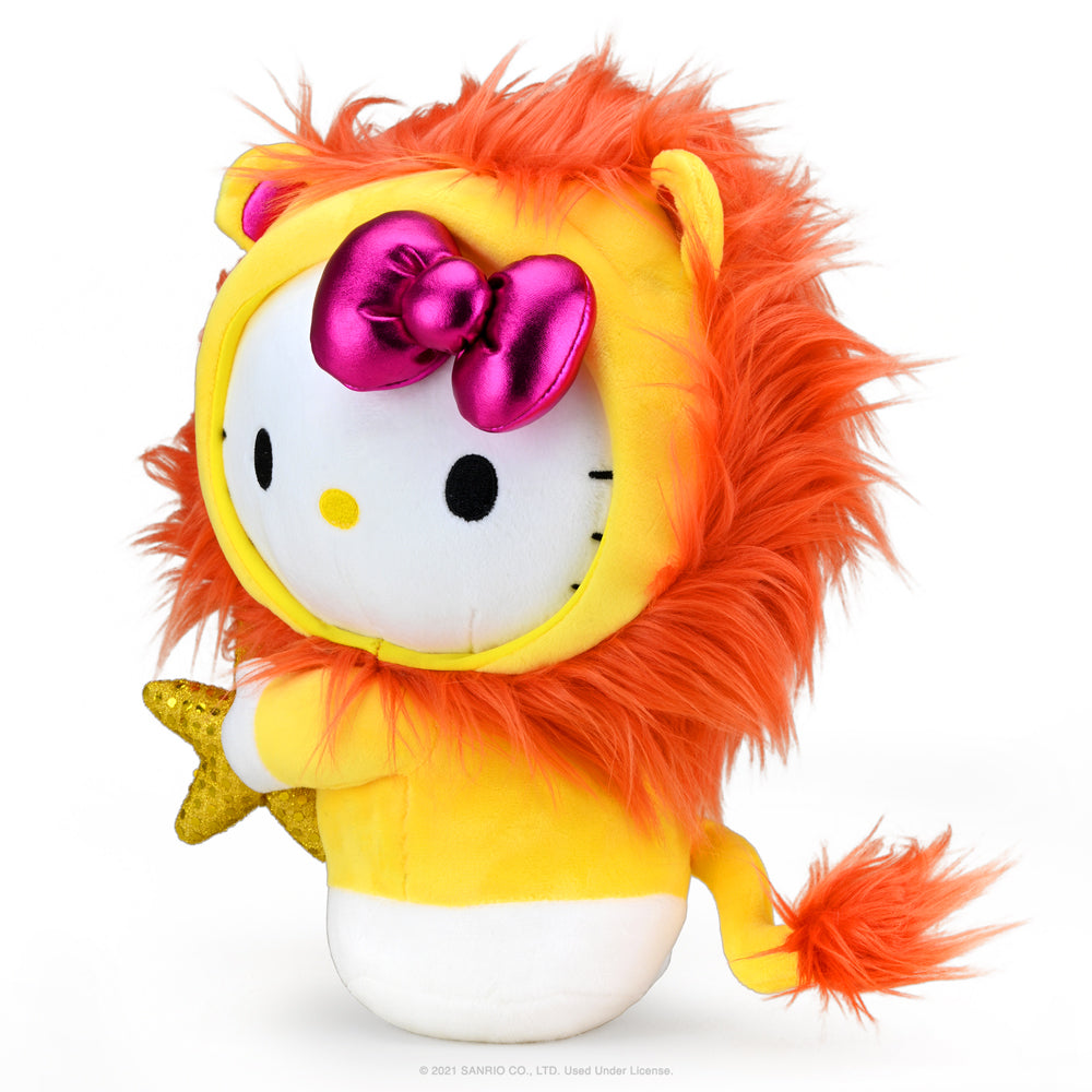 Sanrio Kidrobot Hello Kitty Zodiac Leo Medium Plush toy with detailed lion-themed design and soft fabric.