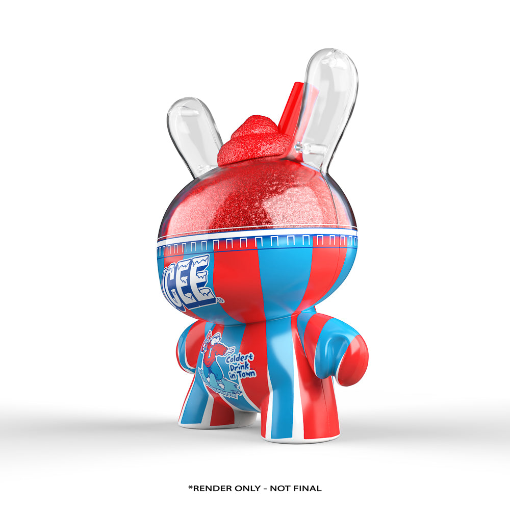 Cherry ICEE 8-inch Dunny art figure by Kidrobot and ICEE, featuring vibrant cherry-themed design and detailed collectible figure.