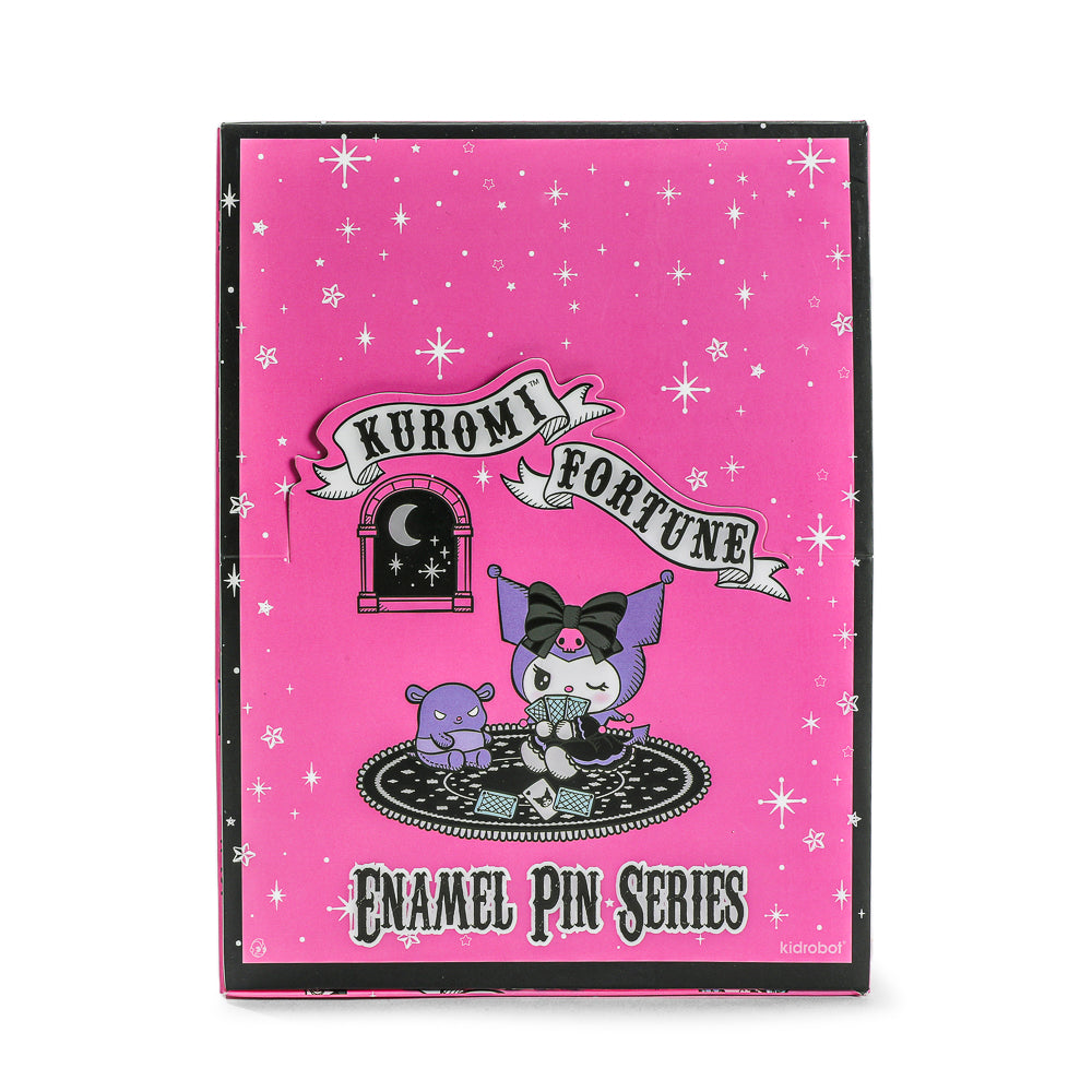 Sanrio Kuromi™ Fortune Deluxe Enamel Pins from mystery boxes featuring colorful, collectible enamel pin designs with Kuromi character.