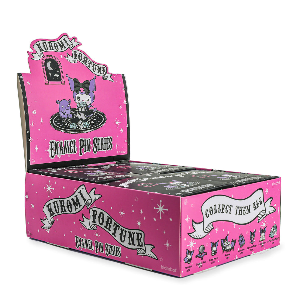 Sanrio Kuromi™ Fortune Deluxe enamel pin from mystery boxes, featuring a cute Kuromi character in a collectible blind box.