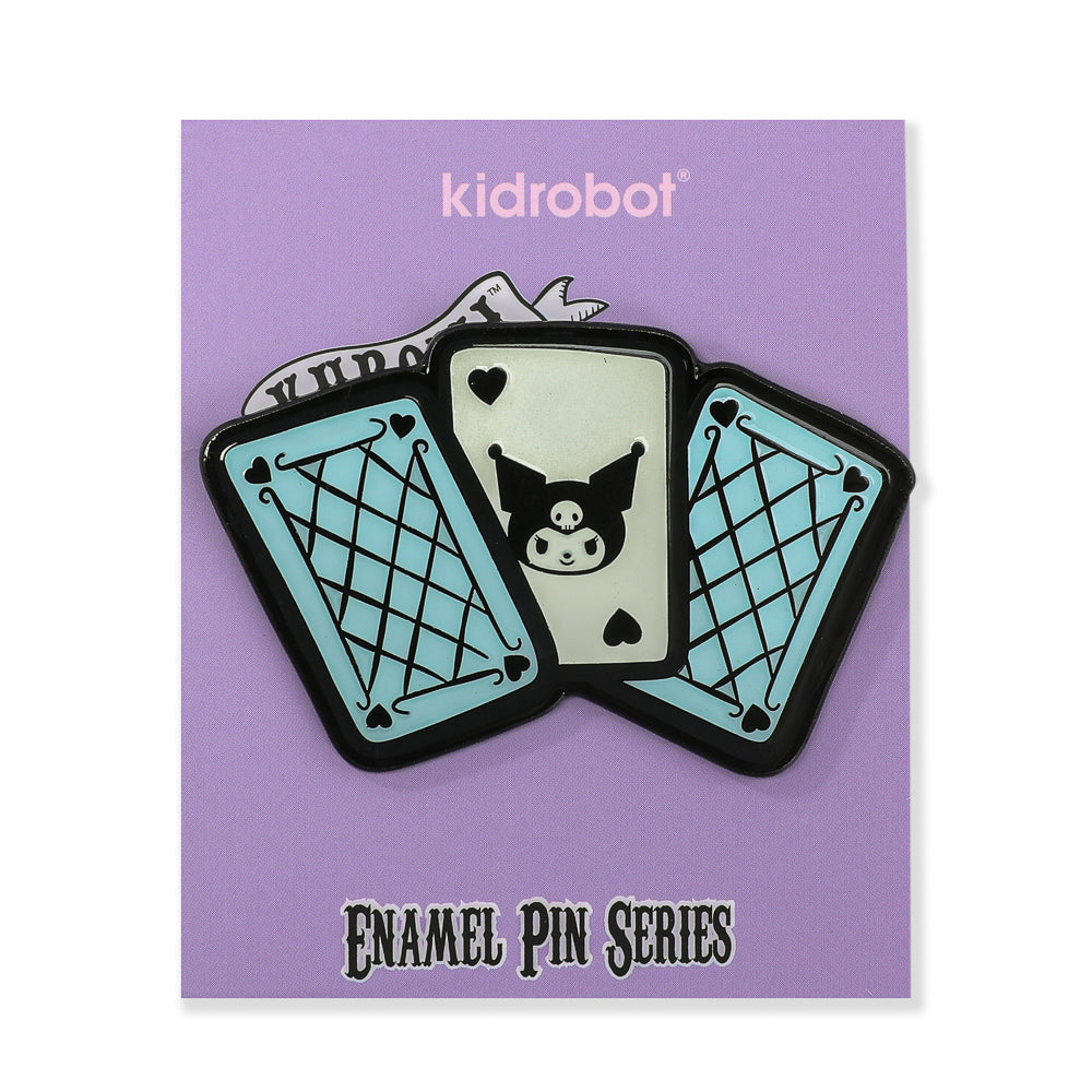 Sanrio Kuromi™ Fortune Deluxe enamel pins in mystery boxes, featuring colorful, detailed Kuromi character designs.