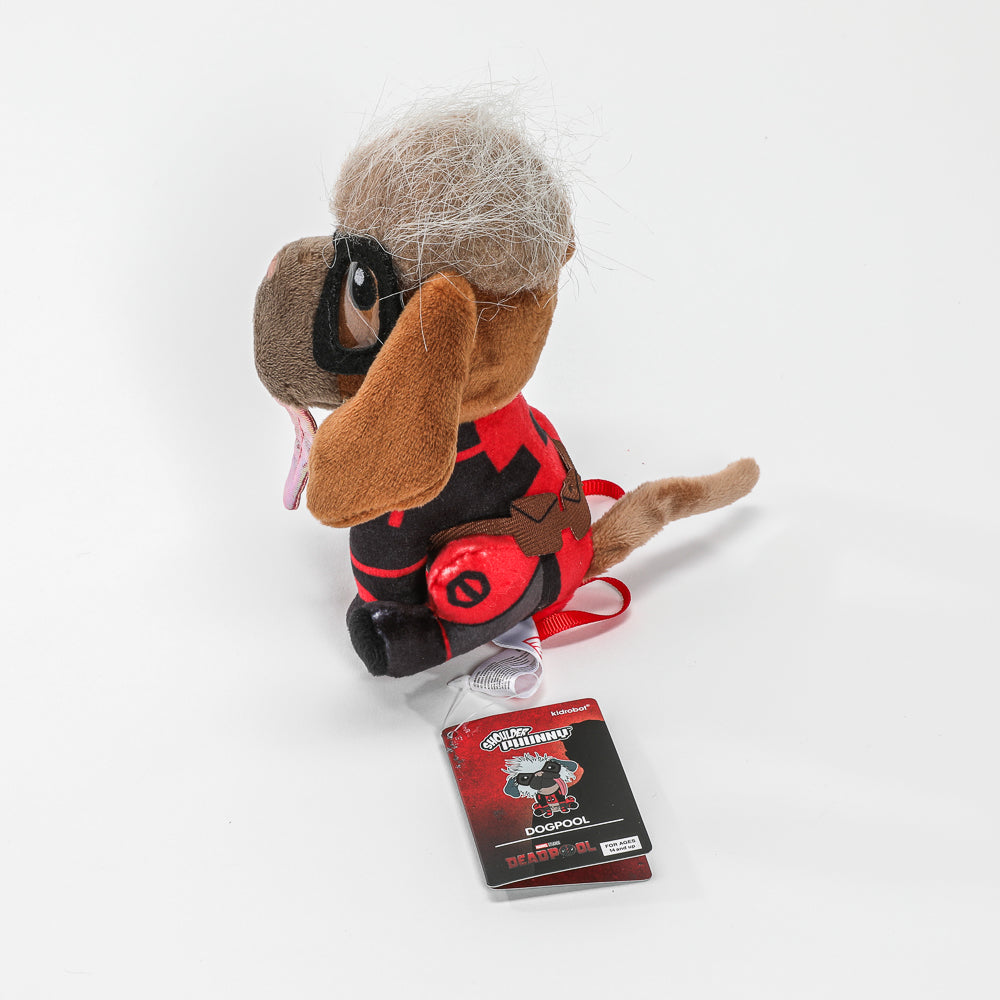 Marvel plush featuring Deadpool and Wolverine as Dogpool, soft and cuddly Marvel Studios character toy.