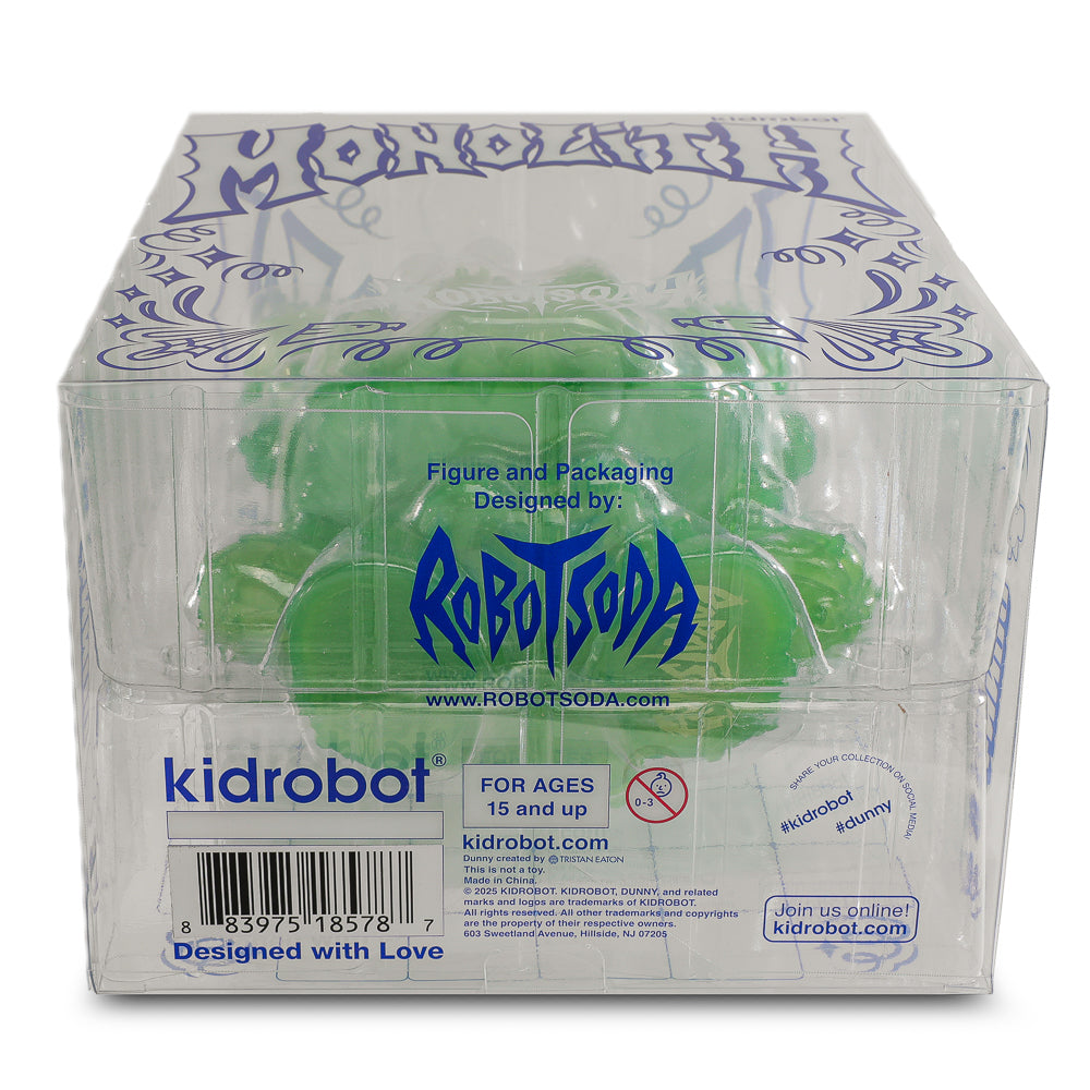 Robot Soda Monolith 8" Dunny 2-pack art figures in Onyx and Jade limited editions, showcasing detailed collectible designs.