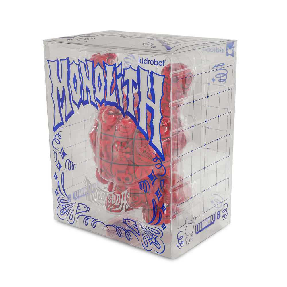 Limited edition ROBOT SODA MONOLITH Dunny 8-inch vinyl art figure Sangre Edition with sculpted design and vibrant colors.
