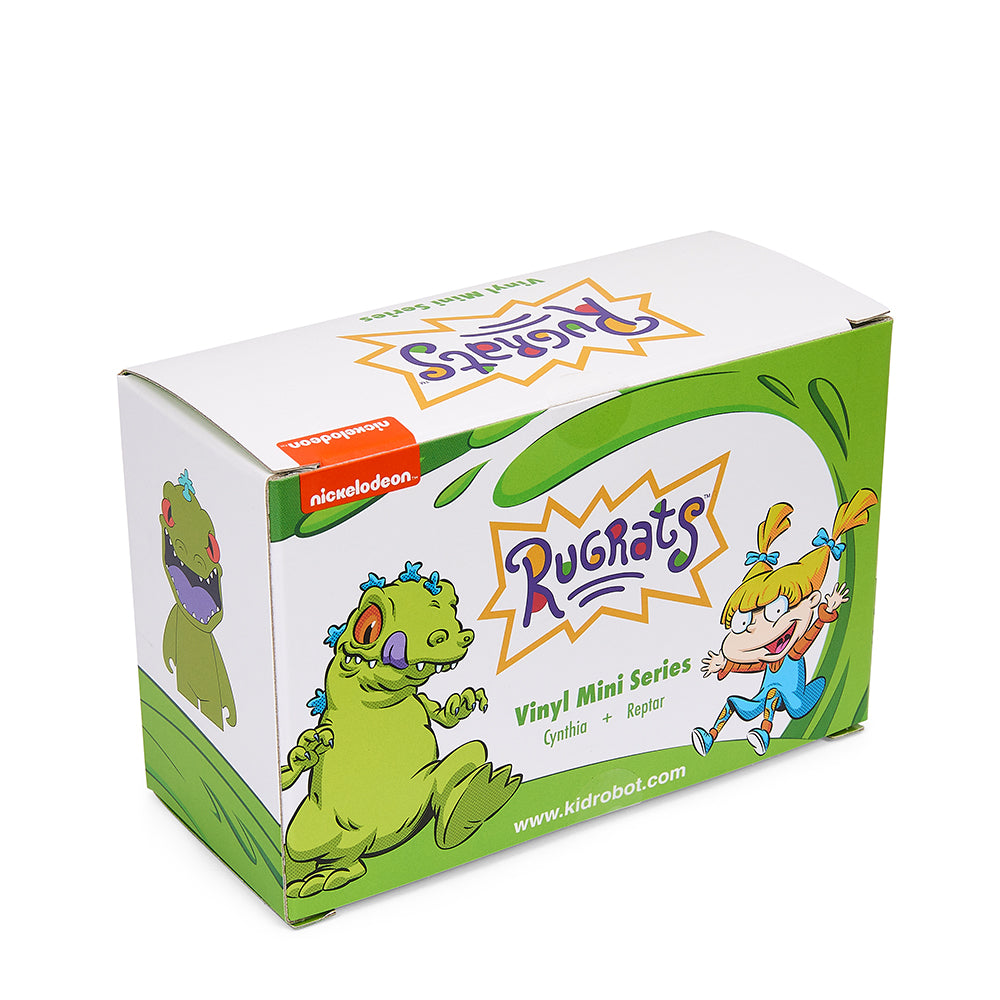 Rugrats Cynthia and Reptar 3-inch vinyl art figures in a 2-pack, featuring colorful, detailed designs of the classic cartoon characters.