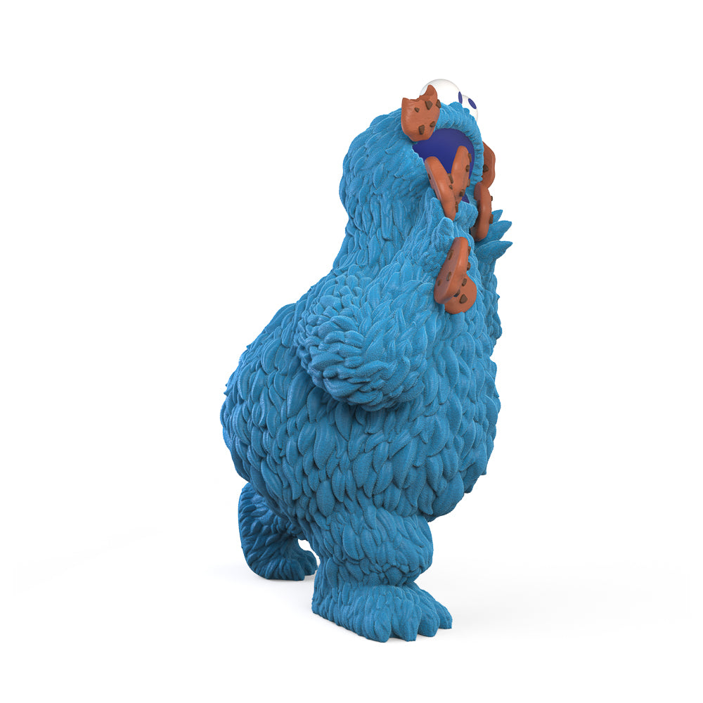 Sesame Street Kaiju Anatomy Cookie Monster 8-inch flocked vinyl art figure displayed with detailed design and vibrant colors.