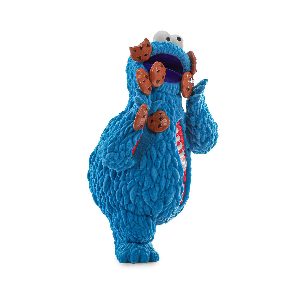Sesame Street Kaiju Anatomy Cookie Monster 8-inch flocked vinyl art figure, showcasing detailed design and vibrant colors.