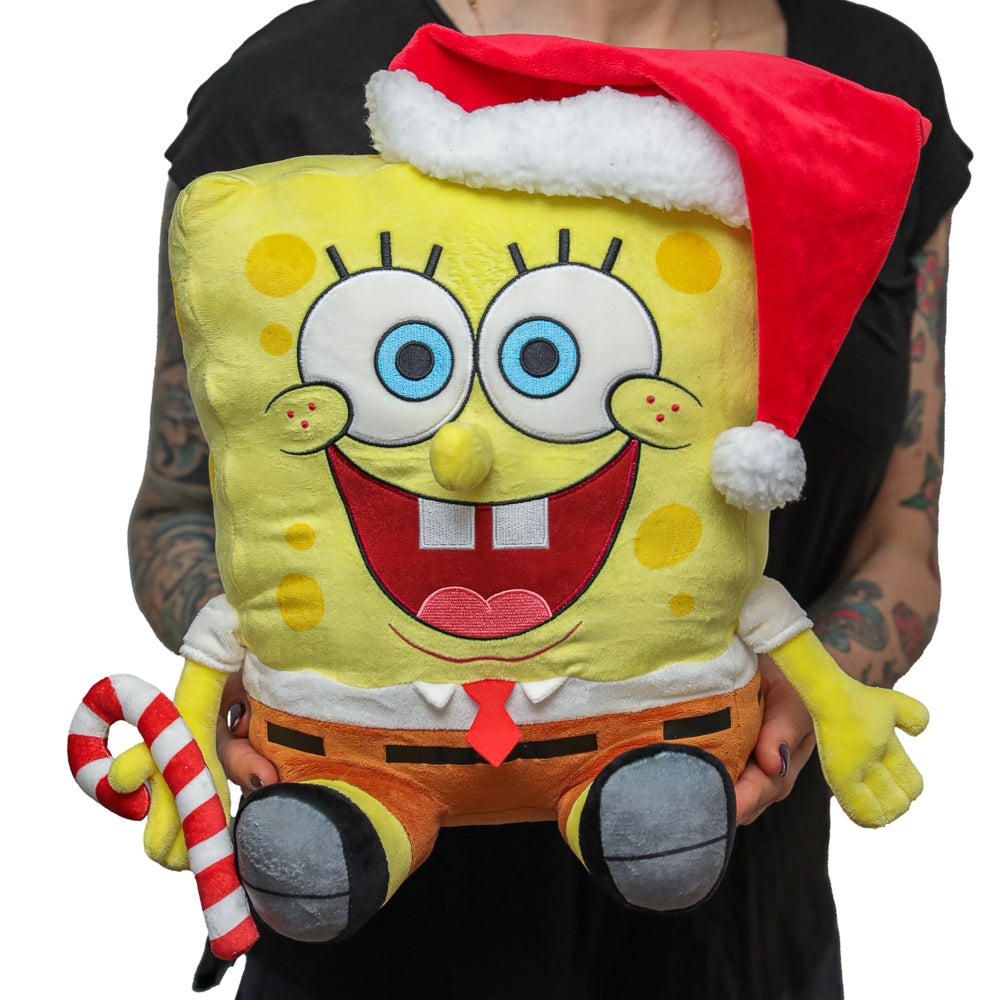 SpongeBob SquarePants Santa plush toy featuring Shake Action, soft stuffed plush with a festive Santa hat and cheerful expression.
