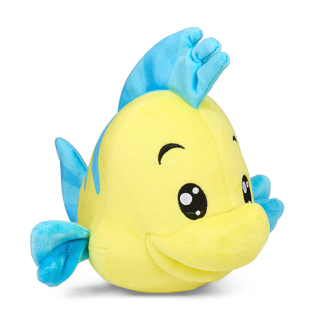 Disney The Little Mermaid Flounder Phunny Plush, soft stuffed toy featuring Flounder from The Little Mermaid sitting with bright colors.