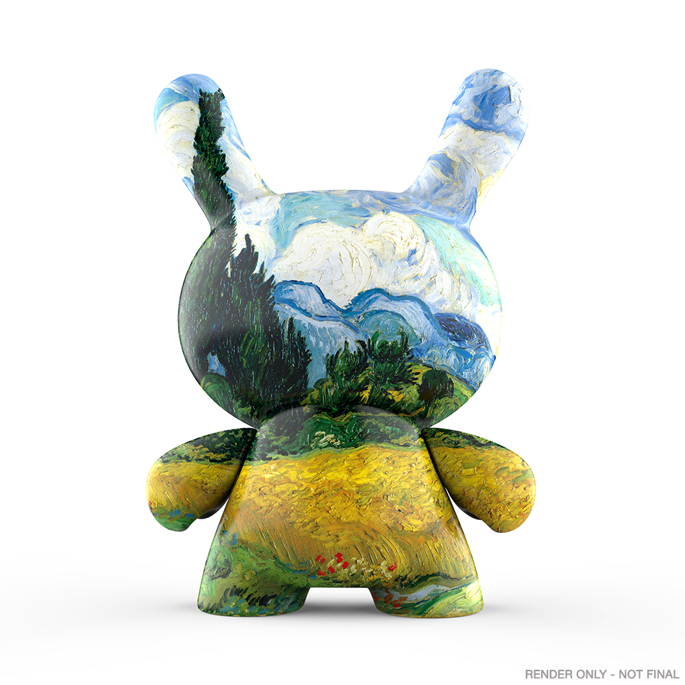 Dunny vinyl art figure by The Met featuring Vincent van Gogh's Wheat Field with Cypresses design, 3-inch scale, pre-order available.
