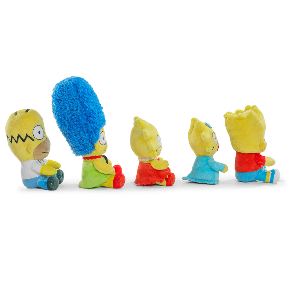 Interactive plush set featuring The Simpsons family sitting on the couch, includes Homer, Marge, Bart, Lisa, and Maggie.