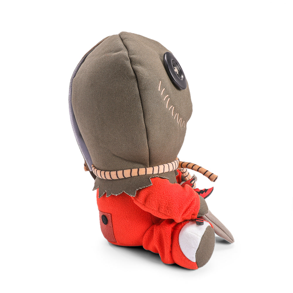 Interactive Trick 'r Treat Sam 13-inch plush toy featuring detailed Halloween costume and expressive face.