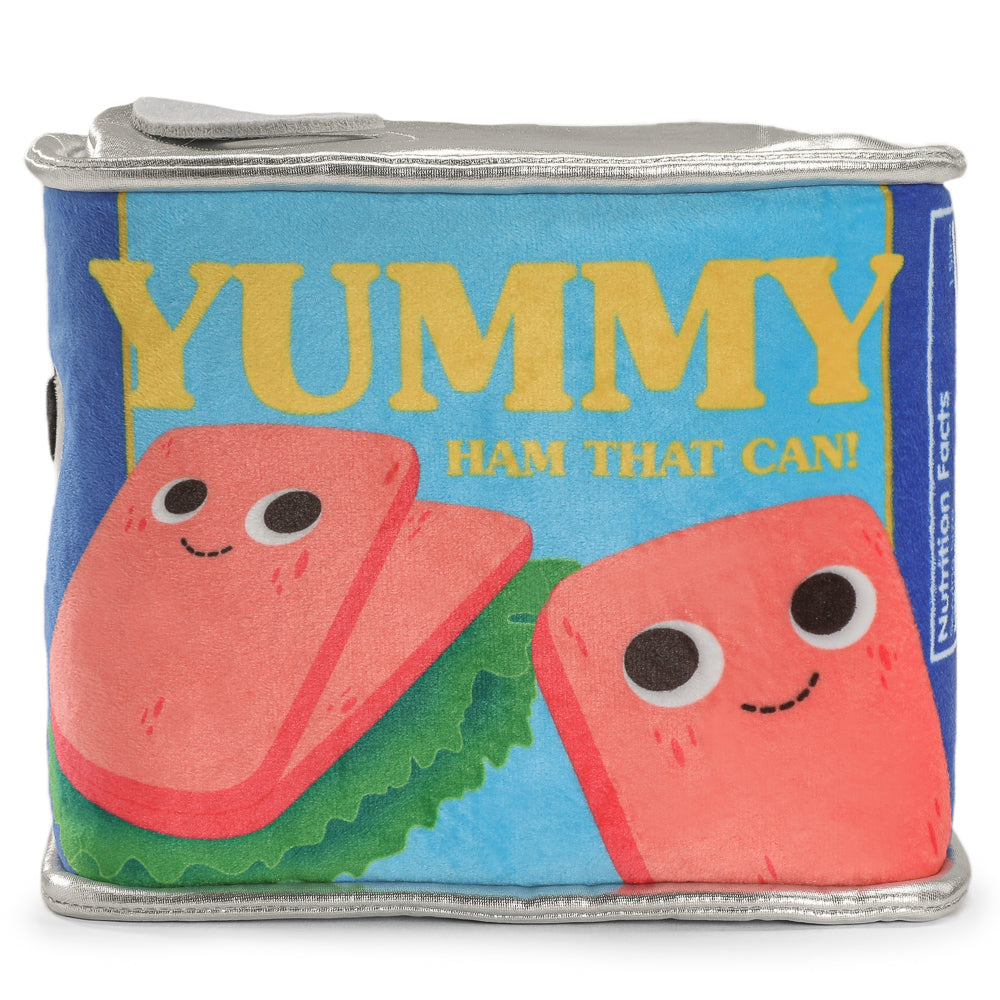 Yummy World Canned Ham 10-inch plush toy, soft and cuddly, featuring realistic ham design with detailed stitching and vibrant colors.