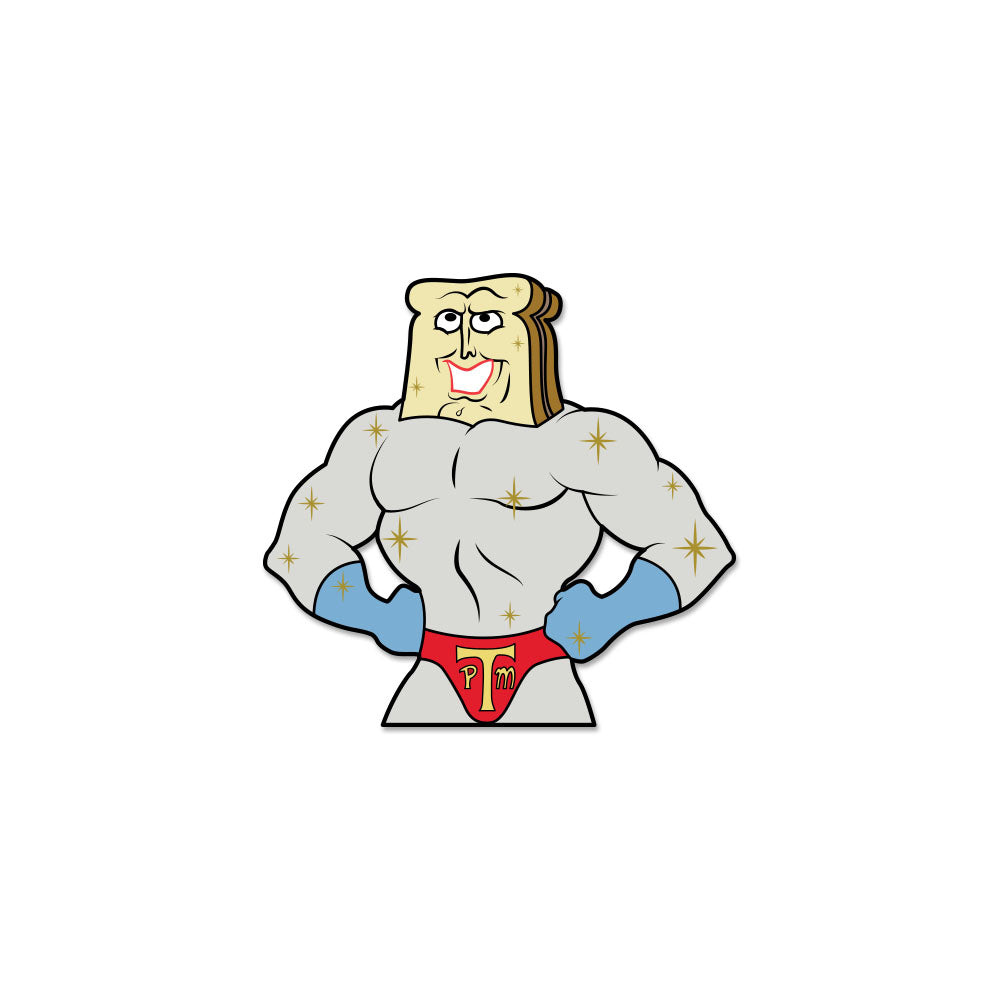 Ren & Stimpy Show enamel pin of Powdered Toast Man, 2-inch collectible enamel pin by Kidrobot featuring vibrant design.
