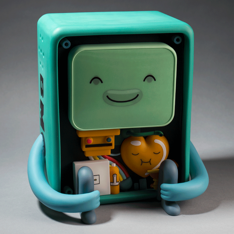 Adventure Time BMO vinyl art figure by Kidrobot, featuring BMO character in colorful collectible design.