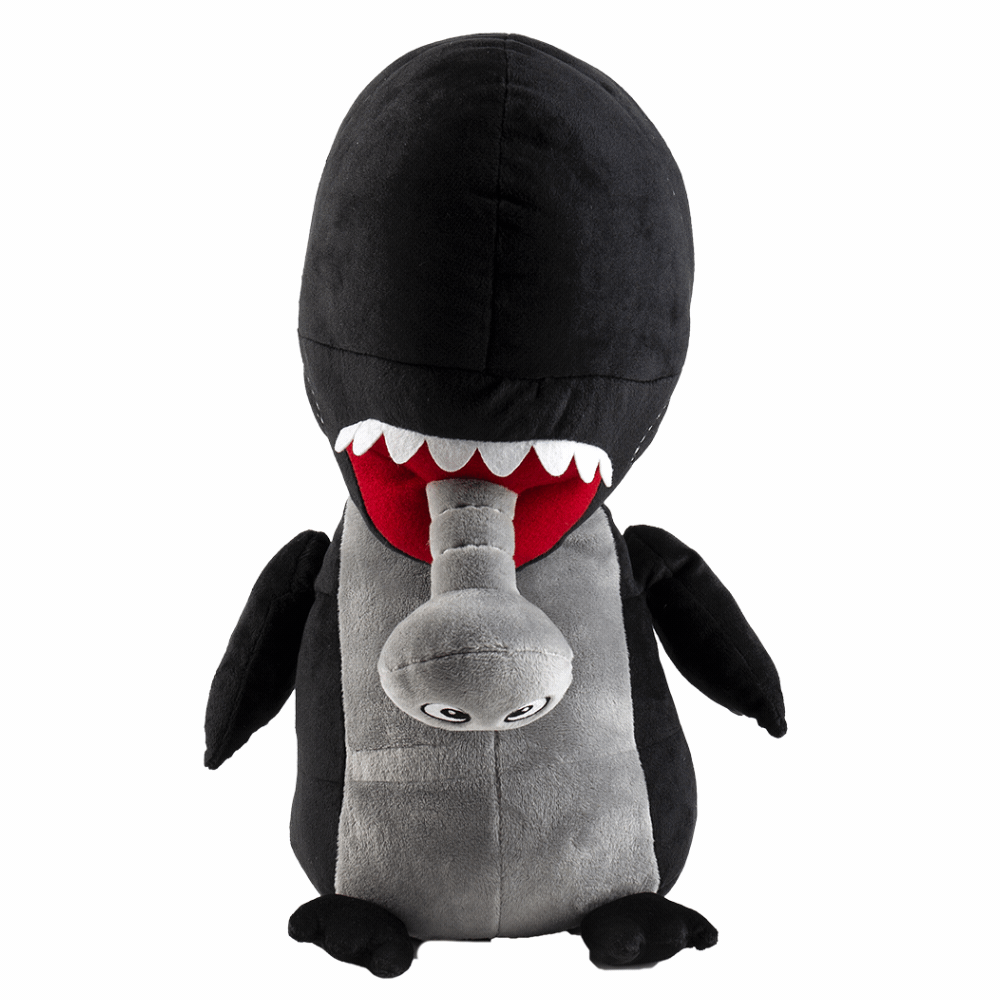 Alien Xenomorph 16-inch HugMe vibrating plush by Kidrobot, soft plush toy with detailed alien design and gentle vibrating feature.