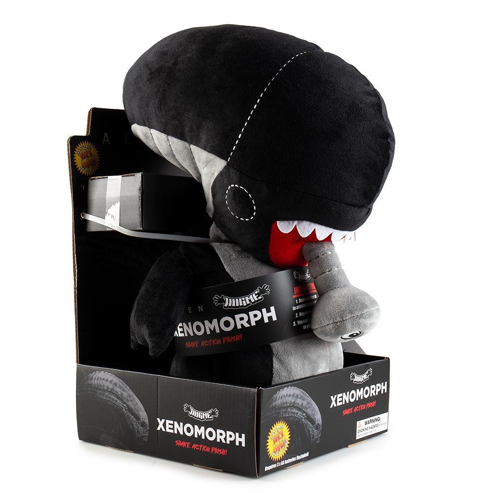 16-inch Alien Xenomorph HugMe vibrating plush toy by Kidrobot, featuring a soft, detailed plush alien figure with vibrating function.