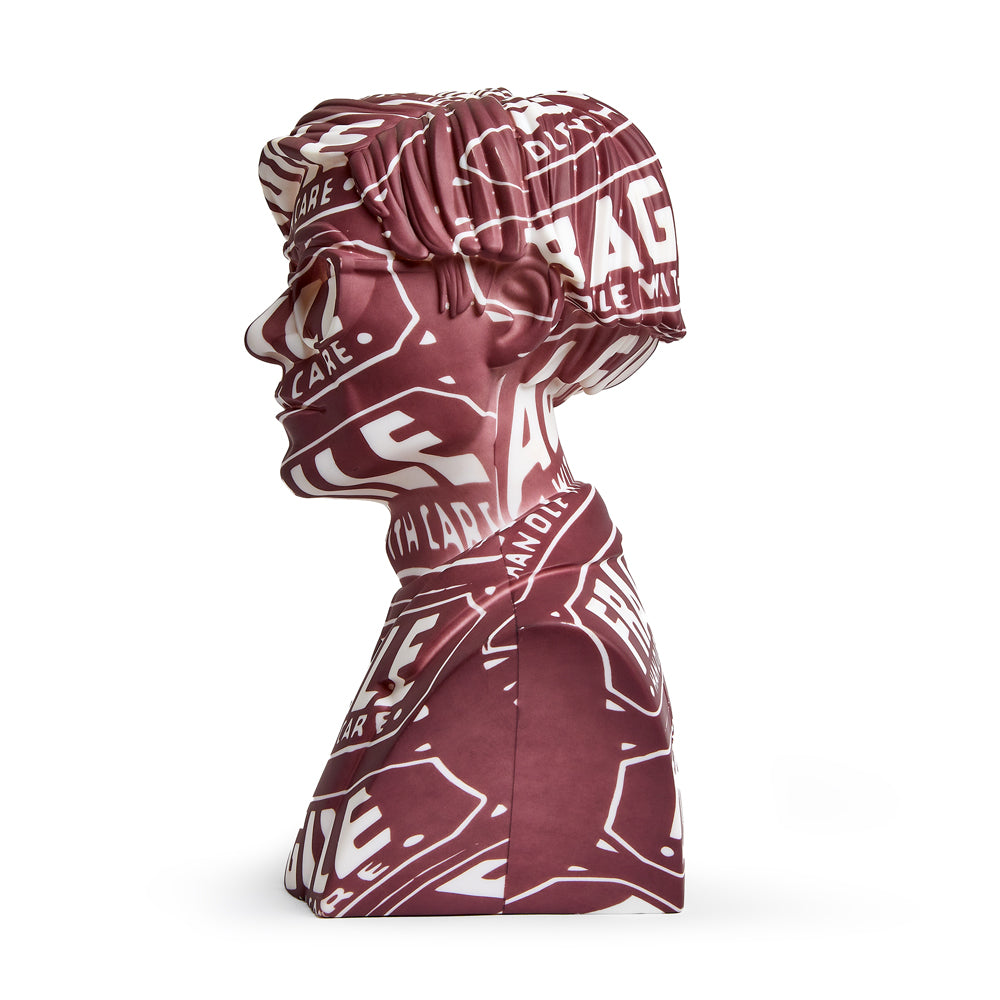 Andy Warhol 12-inch bust vinyl art sculpture, limited fragile edition, showcasing Warhol's iconic pop art style.