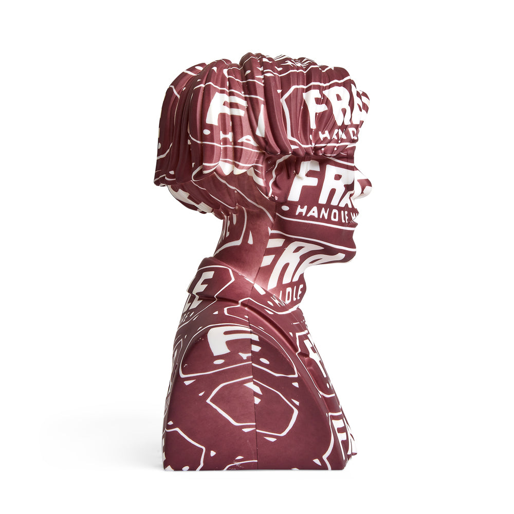 Andy Warhol 12-inch bust vinyl art sculpture from the limited Fragile Edition, showcasing Warhol's iconic pop art style.