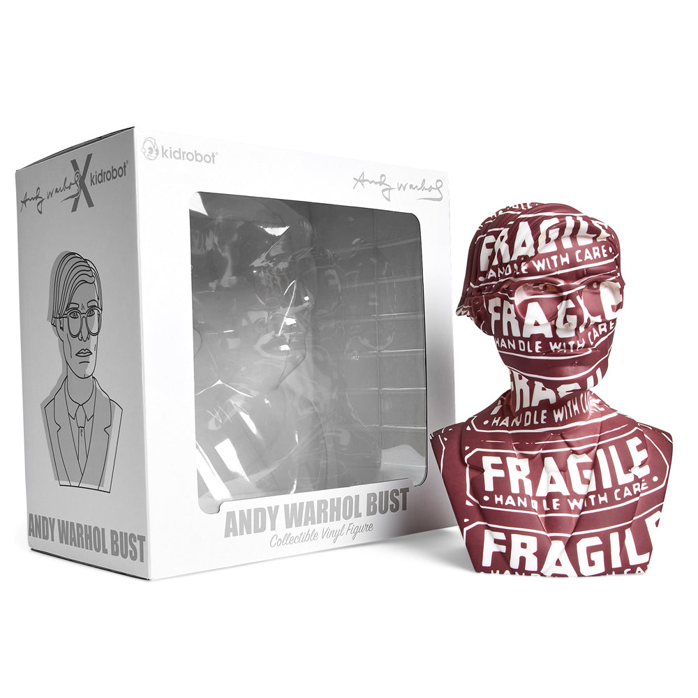 Andy Warhol 12-inch bust vinyl art sculpture from the Fragile Limited Edition, featuring a stylized art figure by Andy Warhol.