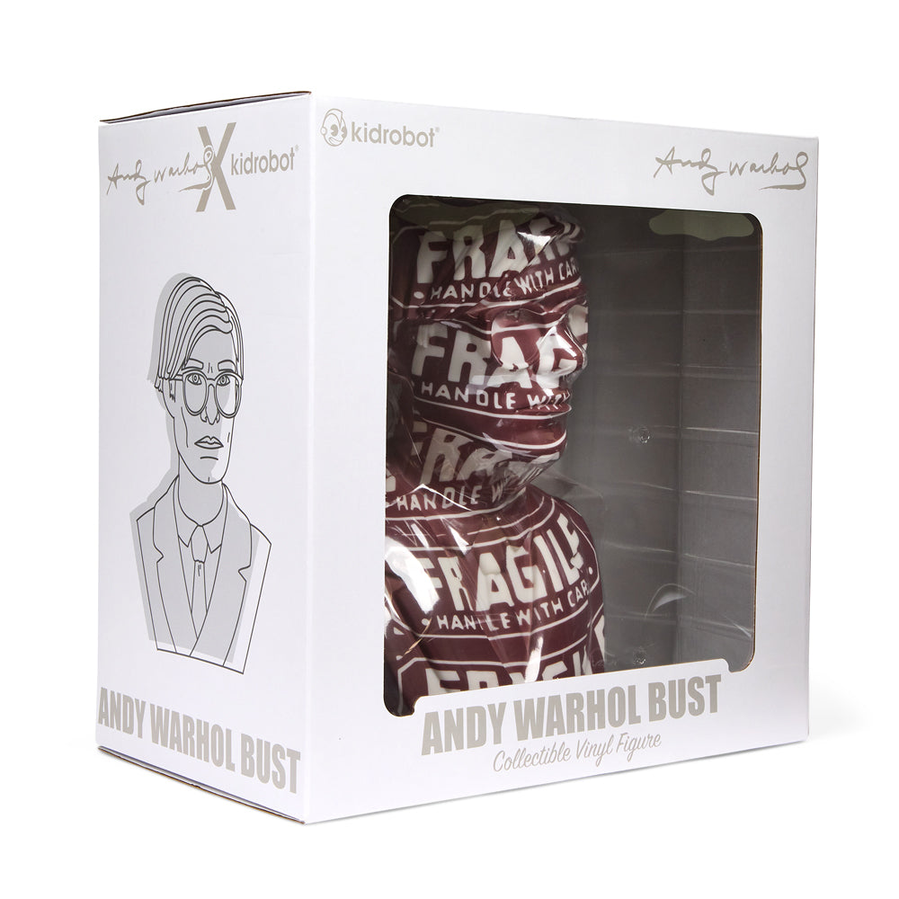 Andy Warhol 12-inch bust vinyl art sculpture from the Fragile Limited Edition, with colorful abstract design and detailed features.