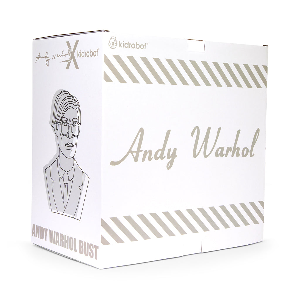 Andy Warhol 12" The Bust vinyl art sculpture featuring dollar sign edition, limited to 200, with vibrant colors and bold design.
