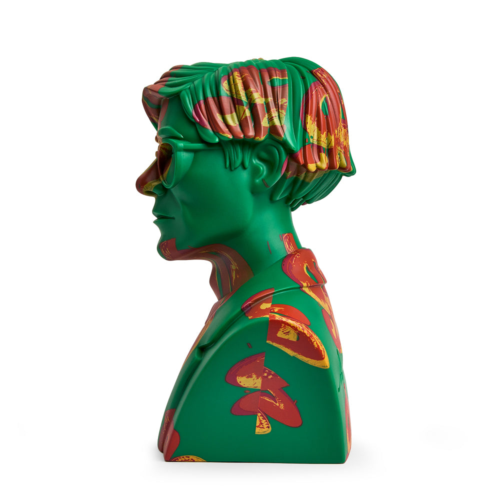 Andy Warhol 12-inch vinyl art sculpture of The Bust with dollar sign, limited edition of 200, featuring bold pop art design.