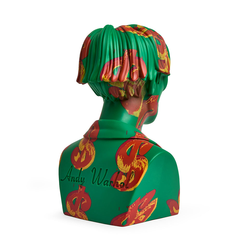 Andy Warhol 12-inch The Bust vinyl art sculpture featuring a dollar sign, limited edition of 200, shown from a front view