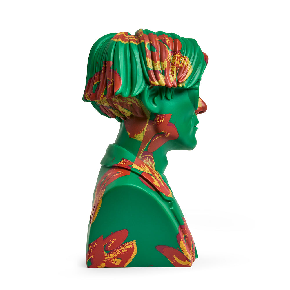 Andy Warhol 12-inch vinyl art sculpture of The Bust with dollar sign, limited edition of 200, showcasing bold pop art design.