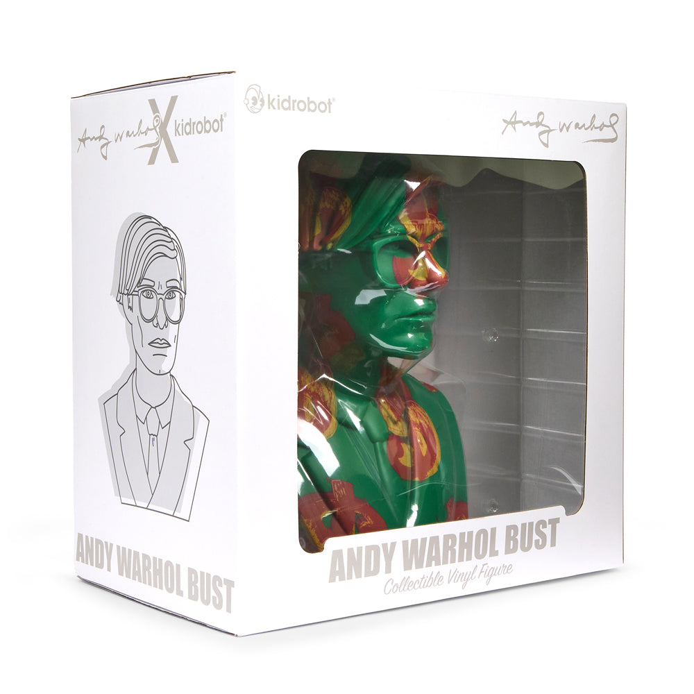 Andy Warhol 12-inch vinyl art sculpture of The Bust with dollar sign, limited edition of 200, in a bold, colorful design.