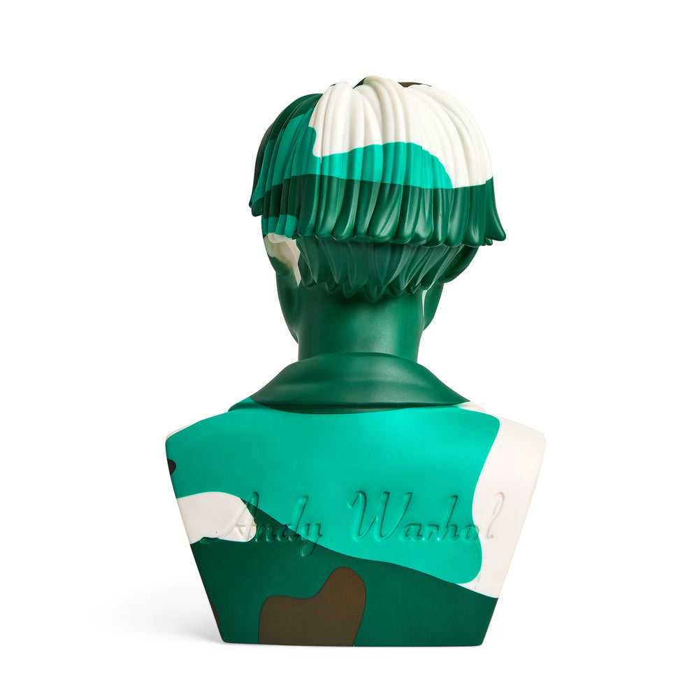Andy Warhol 12" The Bust vinyl art sculpture in green camouflage edition, limited to 200, showcasing a stylized bust design.