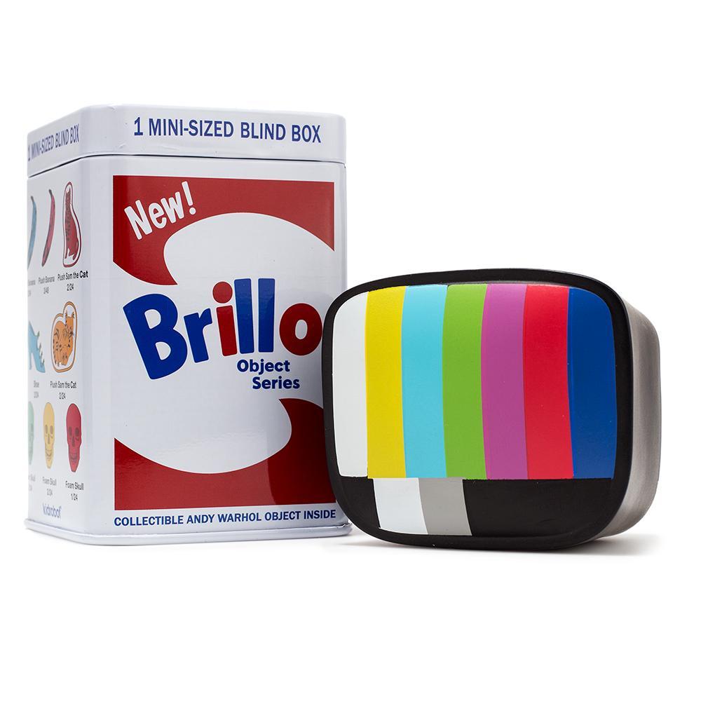 Andy Warhol Brillo Box vinyl plush art figure by Kidrobot, single blind box collectible with bold Brillo packaging design.