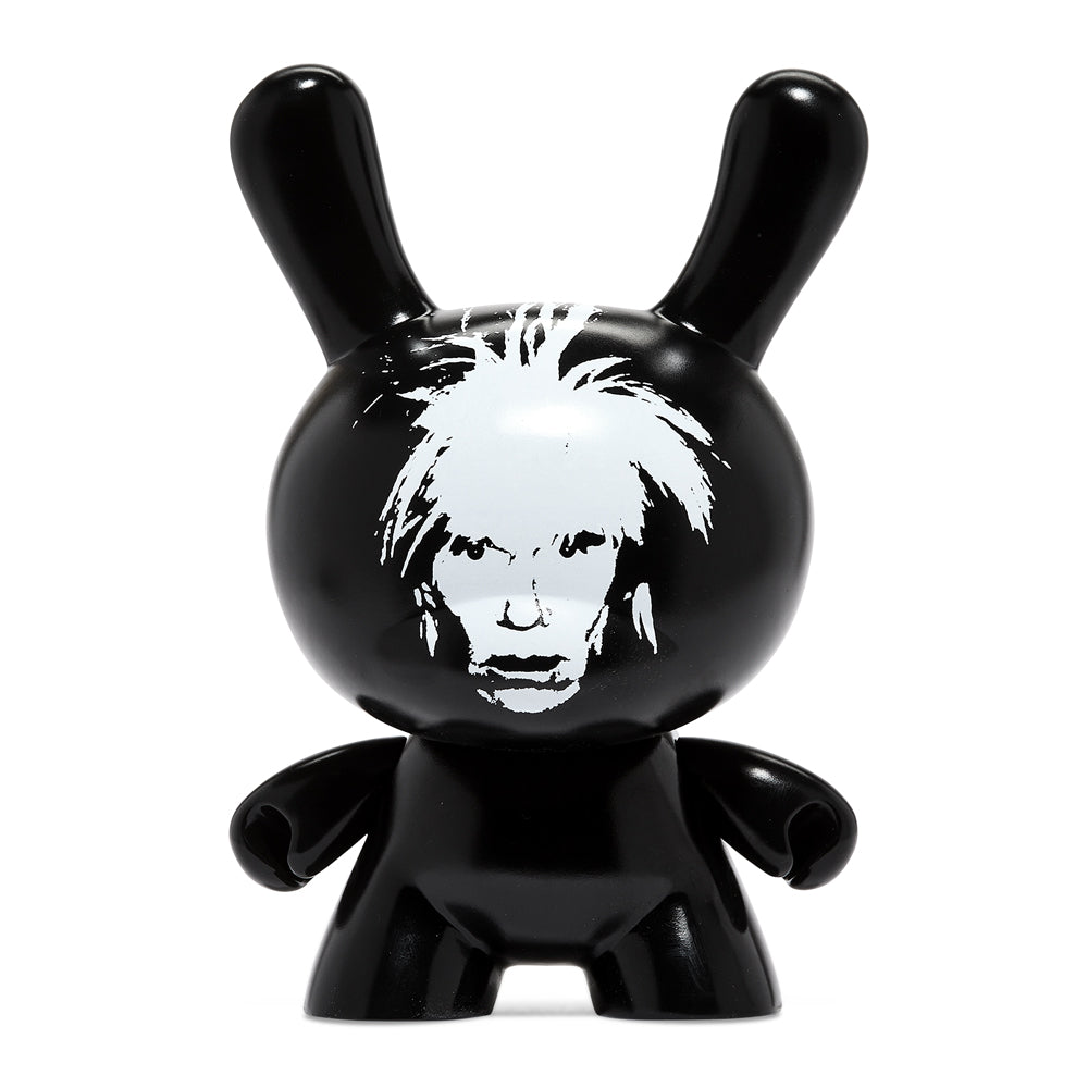 Andy Warhol Fright Wig Self-Portrait 8" Dunny in monochrome edition, featuring a detailed black-and-white design on a collectible Dunny figure.