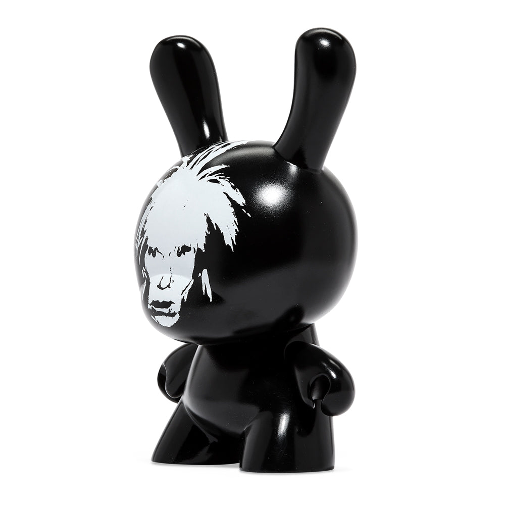 Andy Warhol Fright Wig Self-Portrait 8" Dunny monochrome collectible toy featuring Warhol's signature art style and bold design.