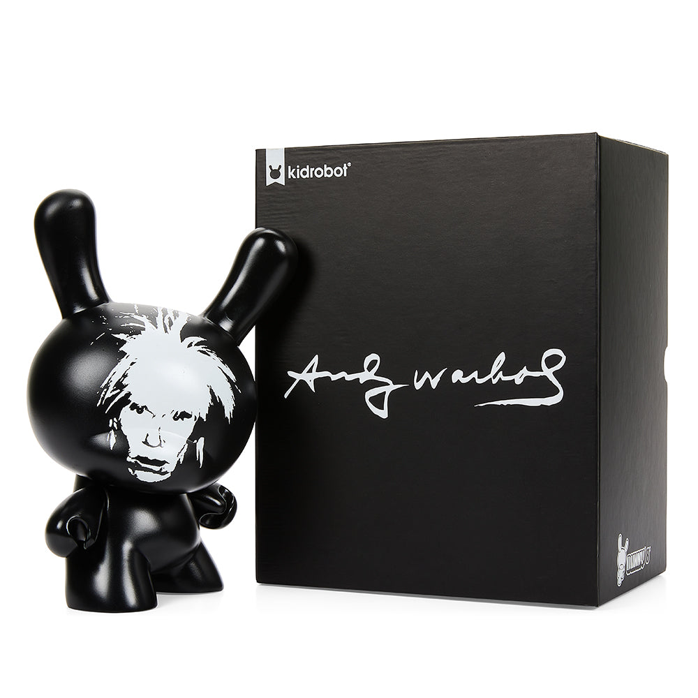 Andy Warhol Fright Wig Self-Portrait 8" Dunny, monochrome edition, collectible vinyl toy with detailed art inspired by Warhol's masterpiece.