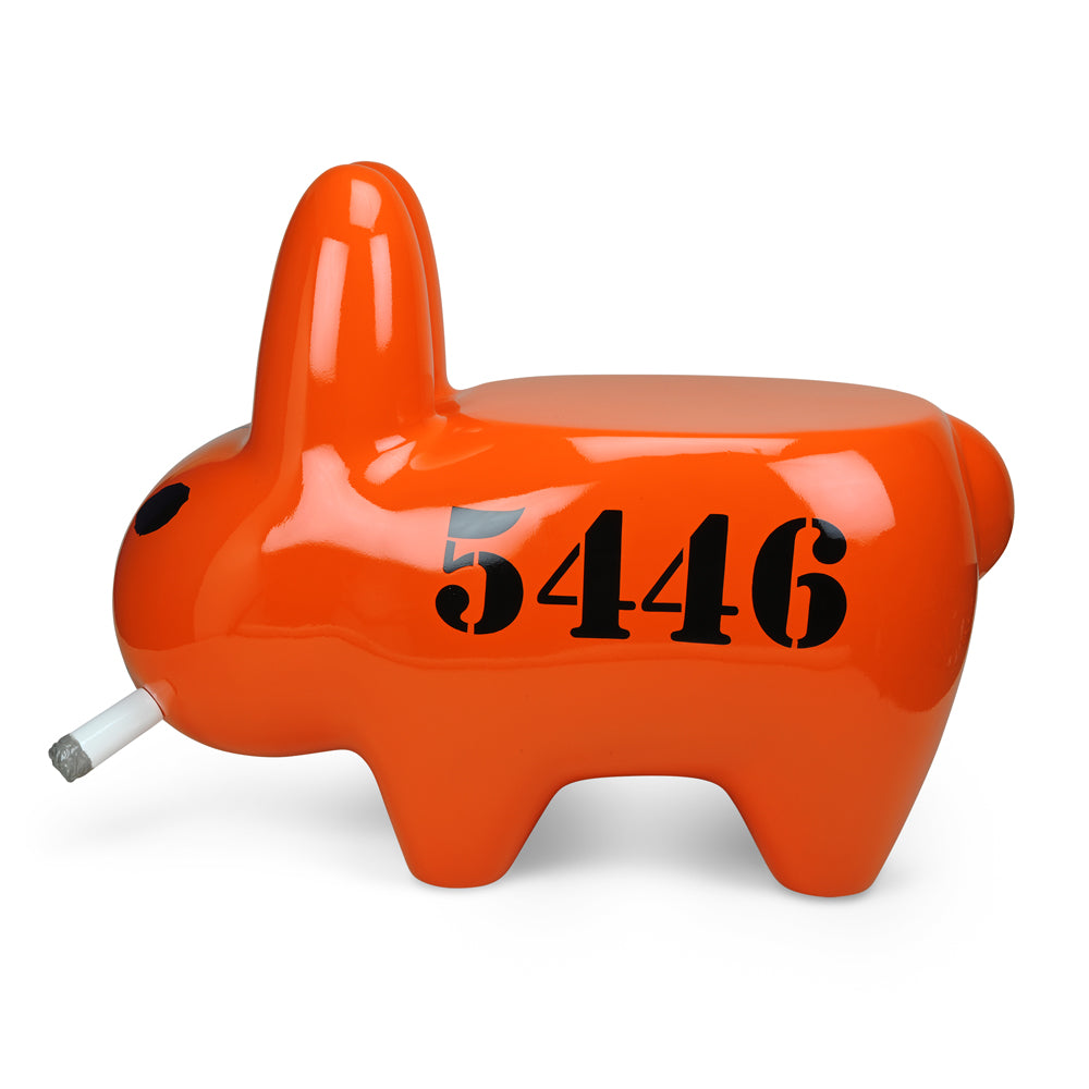 Kidrobot Art Giant Buddies 4 Lyfe Smorkin' Labbit Stool, fiberglass sculpture with colorful Labbit design.