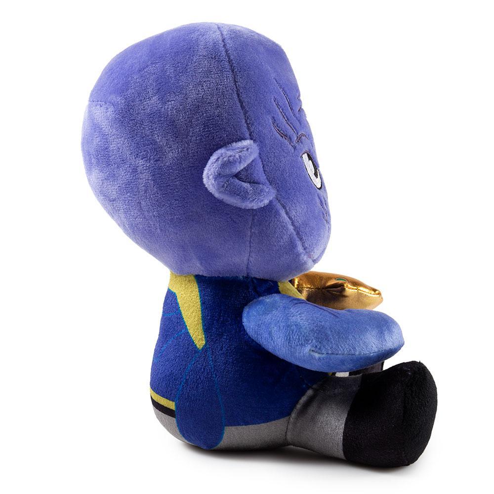 Marvel Avengers Infinity War Thanos Phunny Plush by Kidrobot, soft and collectible superhero plush toy with detailed Thanos design.