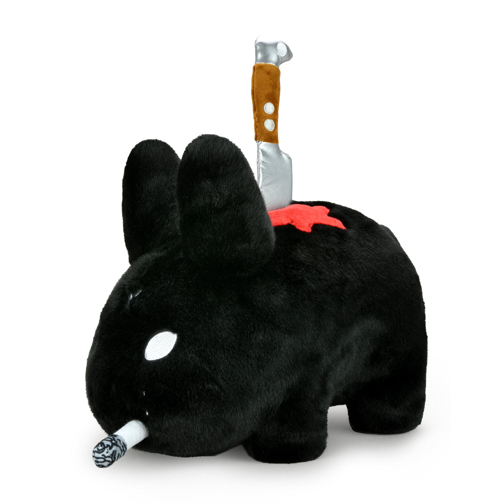 Black edition Backstab Smorkin Labbit plush toy by Labbit, featuring a 14-inch soft, black plush with detailed facial features.