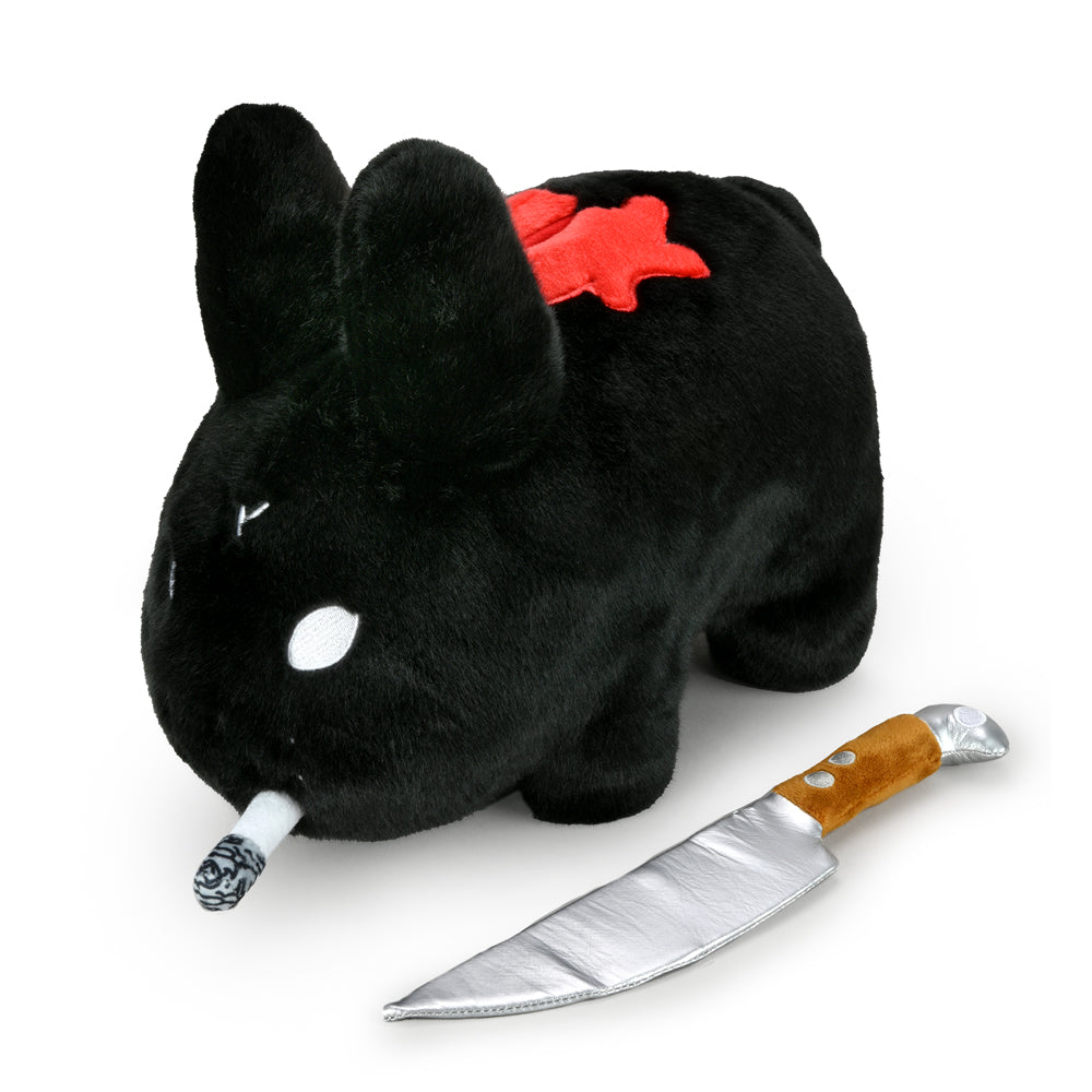 Black edition Backstab Smorkin Labbit 14-inch plush toy by Labbit, featuring a detailed design and soft fabric.