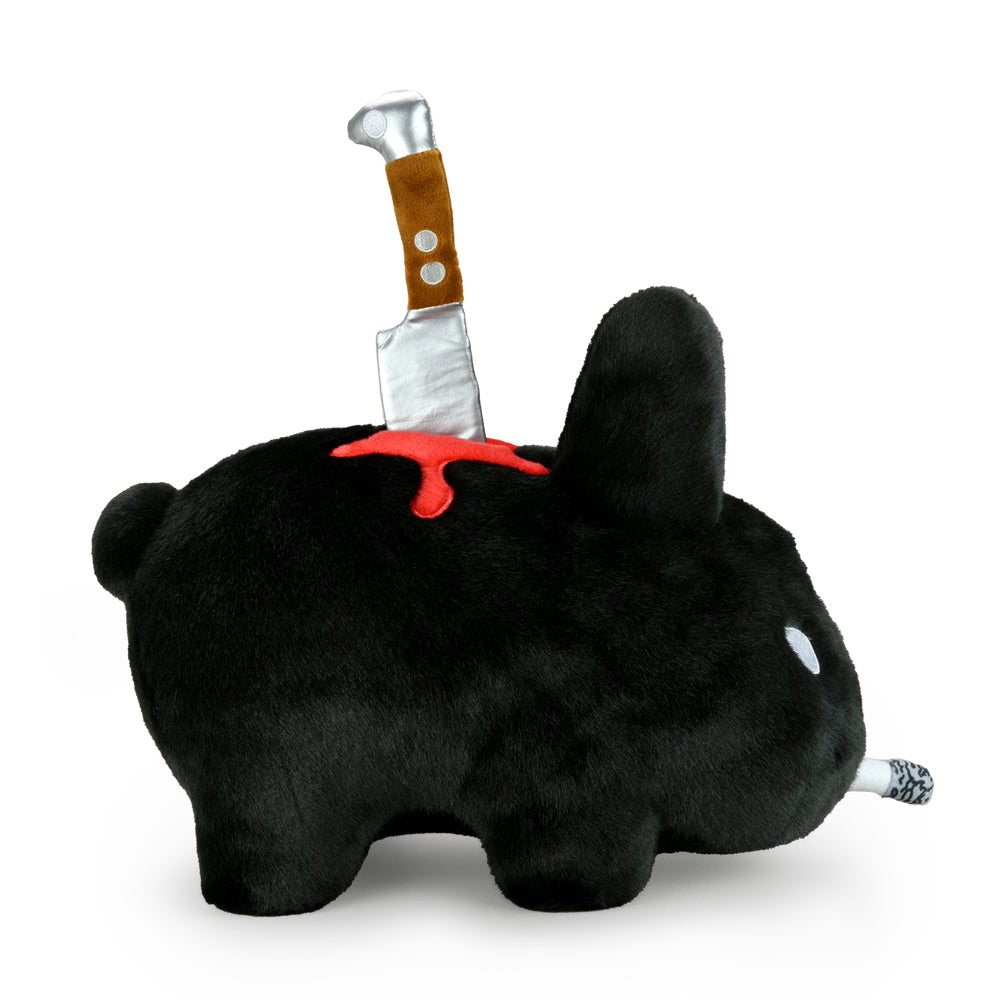 Black edition Backstab Smorkin Labbit 14-inch plush toy from the Labbit brand, shown in a close-up view.