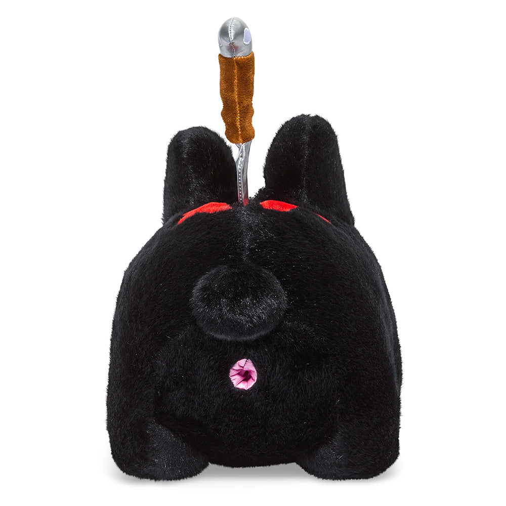 Black edition Backstab Smorkin Labbit 14-inch plush toy with detailed black fur and expressive features.
