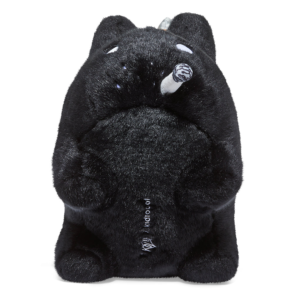 Black edition Backstab Smorkin Labbit 14-inch plush toy with detailed features and soft fabric.